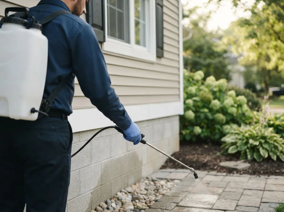 Pest control technician inspecting a home in Bethel, ME